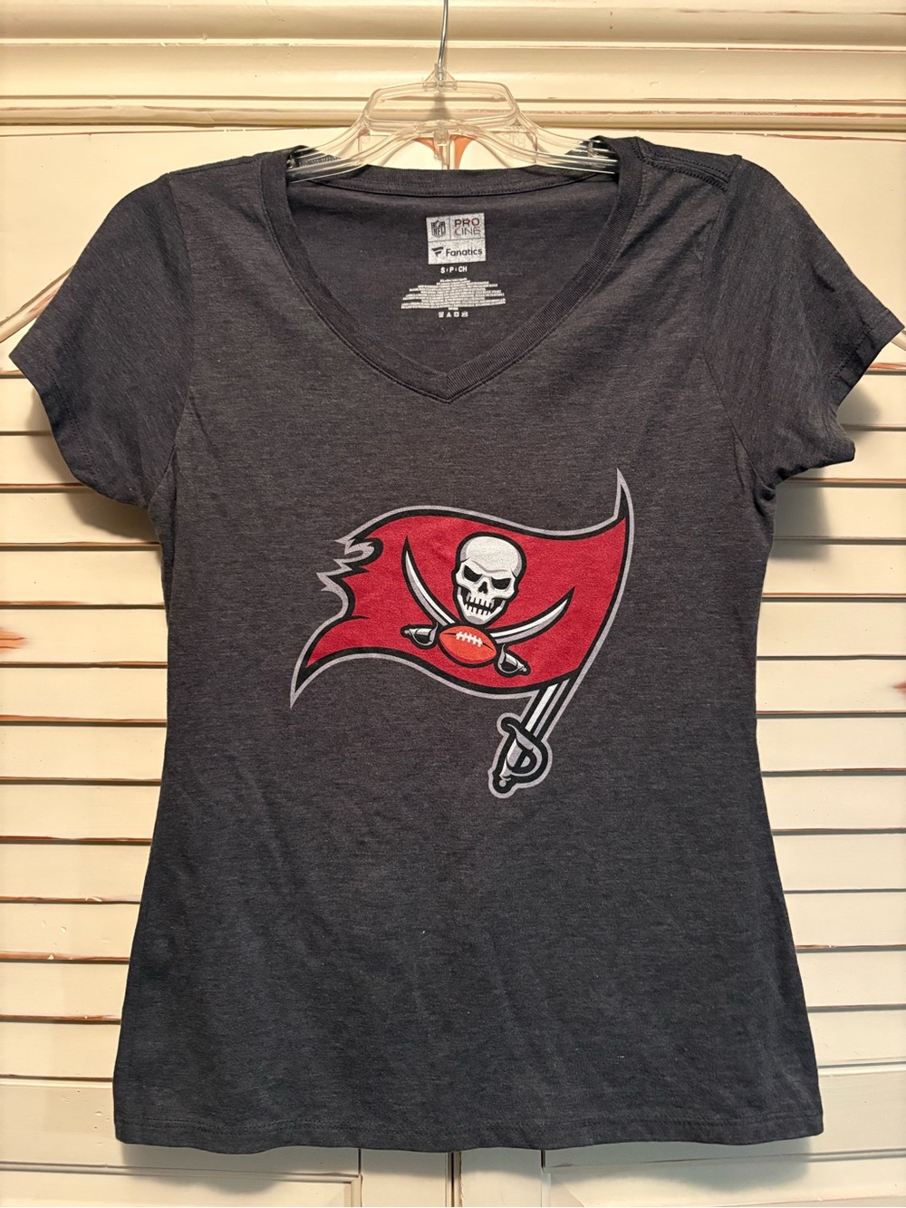 Fanatics Charcoal Tampa Bay Buccaneers V-Neck Tee with Red Logo